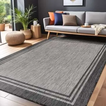 LuuL Home Bordered Outdoor Rug 5x7 Washable Outside Carpet for Indoor Patio Porch Waterproof Easy Cleaning Non Shedding Area Rugs Dark Gray 5 x 7