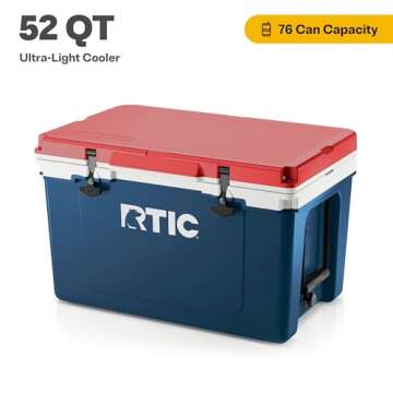 RTIC Ultra-Light 52 Quart Hard Cooler Insulated Portable Ice Chest Box for Beach, Drink, Beverage, C...