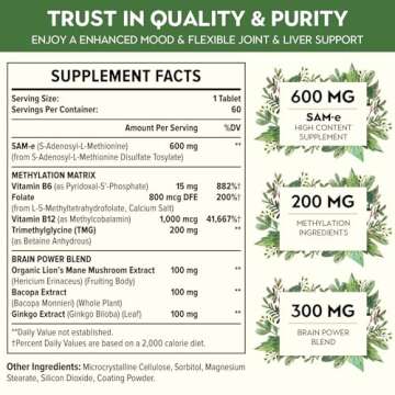 Kanacoufce 1100mg SAM-e (S-Adenosyl-L-Methionine), SAM e Supplement for Mood, Joint & Liver, Highest...
