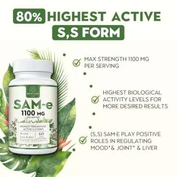 Kanacoufce 1100mg SAM-e (S-Adenosyl-L-Methionine), SAM e Supplement for Mood, Joint & Liver, Highest Concentration of Active S,S Form Same, Vegan, 60 Tablets, 60 Days Supply