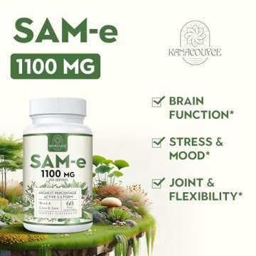 Kanacoufce 1100mg SAM-e (S-Adenosyl-L-Methionine), SAM e Supplement for Mood, Joint & Liver, Highest Concentration of Active S,S Form Same, Vegan, 60 Tablets, 60 Days Supply