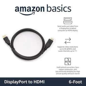 Amazon Basics DisplayPort to HDMI Display Cable, Uni-Directional, 4k@30Hz, 1920x1200, 1080p, Gold-Pl...