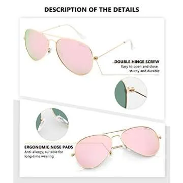LIVHO Sunglasses for Men Women Aviator Polarized Metal Mirror UV 400 Lens Protection (Rose Gold & Bl...