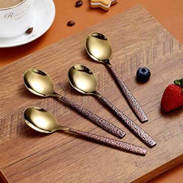 Berglander Tea Spoon Set of 4 - Luxury Moon Surface Handle & Gold Head