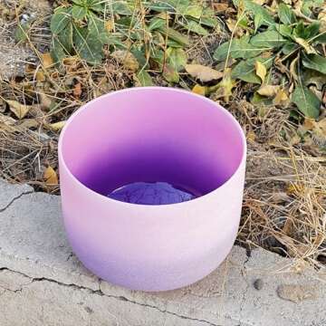 TRAYAYA Rainbow F Note Heart Chakra Pink-Puprle Color Frosted Quartz Crystal Singing Bowl 8 Inch Wit...
