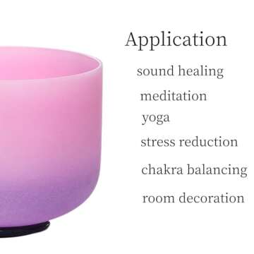 TRAYAYA Rainbow F Note Heart Chakra Pink-Puprle Color Frosted Quartz Crystal Singing Bowl 8 Inch With Carrying Case,for Yoga,Meditation and Sound Healing