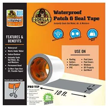 Gorilla Waterproof Patch & Seal Tape 4" x 10' White, (Pack of 1)