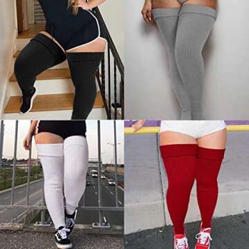 Neoviancia Plus Size Thigh High Socks for Women