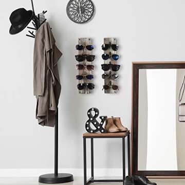 J JACKCUBE DESIGN Rustic Wood Wall Mounted Sunglasses Storage Organizer 10 Eyeglasses Holder Display...