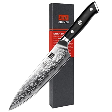 SHAN ZU Chef Knife 8 Inch Japanese Steel Damascus Kitchen Knife, Professional Kitchen Knives Sharp H...