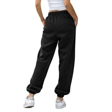 Womens Joggers with Pockets Cinch Bottom Sweatpants High Waist Sporty Gym Athletic Fit Pants Lounge Trousers Black S