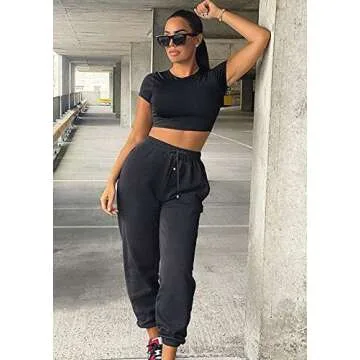 Womens Joggers with Pockets Cinch Bottom Sweatpants High Waist Sporty Gym Athletic Fit Pants Lounge Trousers Black S