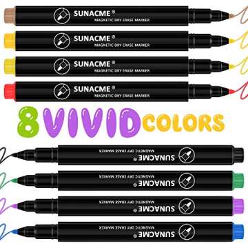 Dry Erase Markers, Magnetic Dry Erase Pen, 10-Pack Bullet Tip Whiteboard Marker with Erase for White board & Calendar, Refrigerator