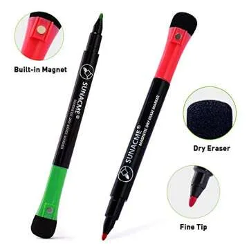 Dry Erase Markers, Magnetic Dry Erase Pen, 10-Pack Bullet Tip Whiteboard Marker with Erase for White board & Calendar, Refrigerator