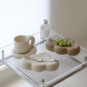 WENSHUO Cube Cloud Jewelry Tray, Chubby Trinket Dish, Matte Crème