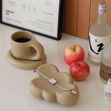 WENSHUO Cube Cloud Jewelry Tray, Chubby Trinket Dish, Matte Crème