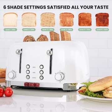 REDMOND 4 Slice Toaster Retro Stainless Steel Toasters with Bagel Defrost Cancel Function, 6 Brownin...
