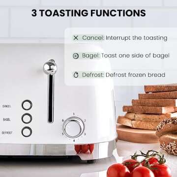 REDMOND 4 Slice Toaster Retro Stainless Steel Toasters with Bagel Defrost Cancel Function, 6 Browning Settings, White, ST033 WT-340C