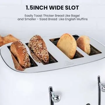 REDMOND 4 Slice Toaster Retro Stainless Steel Toasters with Bagel Defrost Cancel Function, 6 Browning Settings, White, ST033 WT-340C