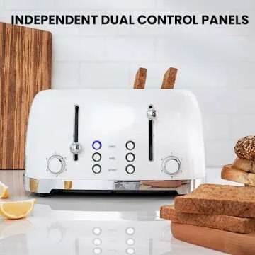 REDMOND 4 Slice Toaster Retro Stainless Steel Toasters with Bagel Defrost Cancel Function, 6 Browning Settings, White, ST033 WT-340C