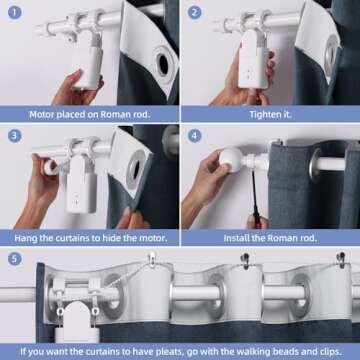 ZSTARR Automatic Curtain Opener Robot,Smart Curtain Electric Motor Home Device Wireless Tuya App Automate Remote Control Timer Switch Voice Control Manual Control for Room Roman Rod (white)