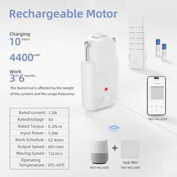 ZSTARR Automatic Curtain Opener Robot,Smart Curtain Electric Motor Home Device Wireless Tuya App Automate Remote Control Timer Switch Voice Control Manual Control for Room Roman Rod (white)