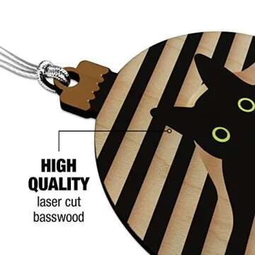 Black Cat Window Wood Christmas Ornament for Holidays