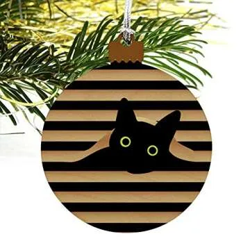 Black Cat Window Wood Christmas Ornament for Holidays