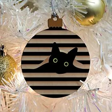 Black Cat Window Wood Christmas Ornament for Holidays