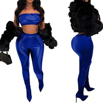 Uni Clau Women's Blue Sheer Mesh Two-Piece Jumpsuit