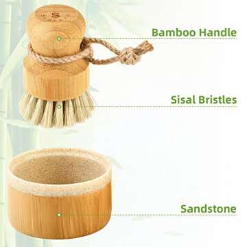 SUBEKYU Bubble Up Bamboo Dish Brush Set with Soap Holder, Wooden Dish Scrubber with Soap Dispenser, Natural Kitchen Scrub Brush, Washing Pot/Pans/Cast Iron, 2 Pack, Sisal Bristles