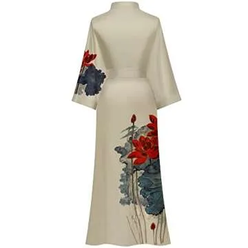 Luxurious Women's Long Satin Robe - Floral Kimono Style Dressing Gown