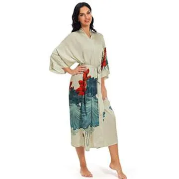Women's Long Satin Robe Floral Kimono Style Dressing Gown