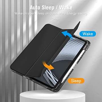 Fintie Hybrid Slim Case for iPad Air 11-inch M2 (2024), iPad Air 5th / 4th Generation (2022/2020) 10.9 Inch -Shockproof Cover with Clear Back Shell & Pencil Holder, Classic Black