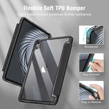 Fintie Hybrid Slim Case for iPad Air 11-inch M2 (2024), iPad Air 5th / 4th Generation (2022/2020) 10.9 Inch -Shockproof Cover with Clear Back Shell & Pencil Holder, Classic Black