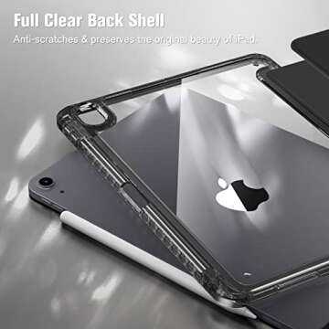 Fintie Hybrid Slim Case for iPad Air 11-inch M2 (2024), iPad Air 5th / 4th Generation (2022/2020) 10.9 Inch -Shockproof Cover with Clear Back Shell & Pencil Holder, Classic Black