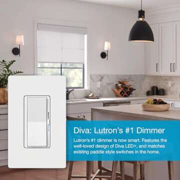 Lutron Caseta Smart Switch Kit w/ Hub, Diva Smart Dimmer Switch, Remote & More, No Neutral Required, Works w/ Alexa, Apple Homekit, Google Home, Single Pole or 3 Way, DVRF-BDG-1DP-A