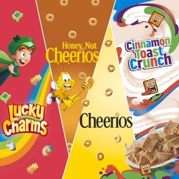 General Mills Breakfast Cereal Variety Pack, Lucky Charms, Cinnamon Toast Crunch, and Cheerios Varieties, Single Serve Snacks, 9.14 oz (8 Pouches)