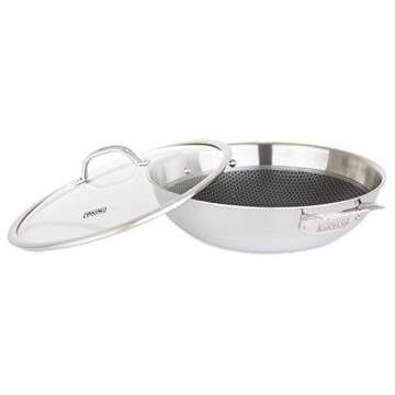 Viking Hybrid Plus 3-Ply Stainless Steel Nonstick 12”/5.7 Qt Everyday Pan with Glass Lid