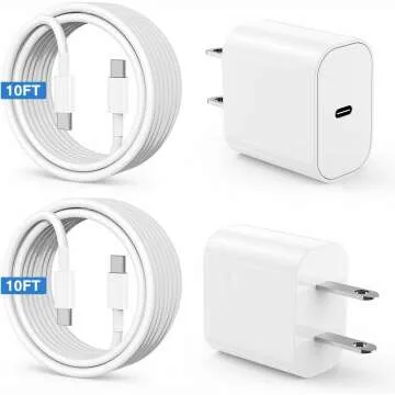 10 Ft iPhone 15 Charger with 20W USB-C Block - 2 Pack
