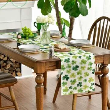 Shamrock St. Patrick's Day Table Runner, Seasonal Spring Lucky Kitchen Dining Table Decoration for Home Party Decor 13 x 72 Inch