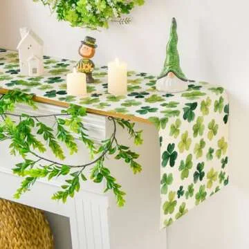Shamrock St. Patrick's Day Table Runner, Seasonal Spring Lucky Kitchen Dining Table Decoration for Home Party Decor 13 x 72 Inch