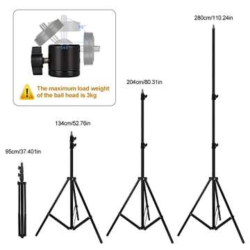 ITOTIN Heavy Duty Light Stand 9.5 Feet/2.8 Meters Adjustable Spring Cushioned Metal Photography Trip...