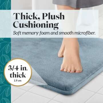 Genteele Bath Mats for Bathroom Non Slip - Smoke Blue 17" x 24" Memory Foam Bathroom Rugs - Quick Dry Bath Mat
