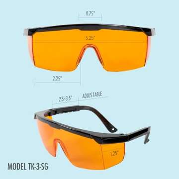 Professional UV Light Safety Glasses - Polycarbonate Shatterproof UVC Protection Goggles for Blocking up to UV 400 Rays and Blue Light - ANSI Z87.1 Approved with Yellow Tint Lens - Regular Fit