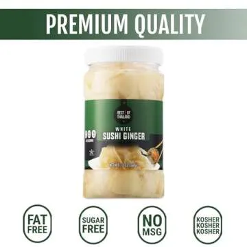 Best of Thailand Japanese White Pickled Sushi Ginger | No MSG | 2 Jars of 12oz Fresh Sliced Young Ga...