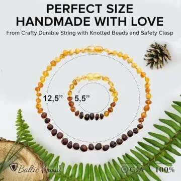 Baltic Proud Amber Necklace and Bracelet Gift Set (Unisex Rainbow Raw 12.5 Inches/5.5 Inches) - Cert...