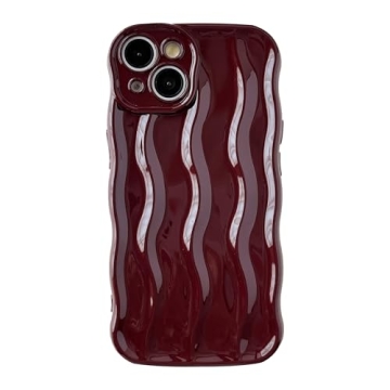 Elegant Wine Red Water Ripple iPhone 15 Case with Wireless Charging