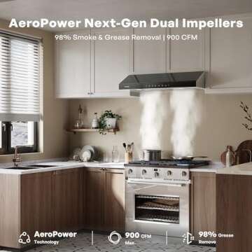 VIKIO HOME Range Hood 30 Inch Under Cabinet, 900 CFM Ducted Vent with 3-Speed Fan, Black Stainless S...