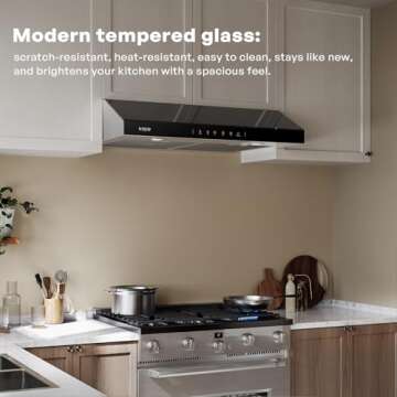 VIKIO HOME Range Hood 30 Inch Under Cabinet, 900 CFM Ducted Vent with 3-Speed Fan, Black Stainless Steel and Tempered Glass, Gesture Sensing and Touch Control